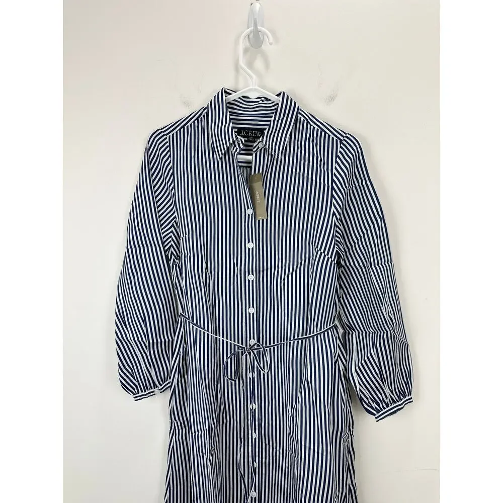 J.Crew Long Amelia Shirt Dress Striped Drapey Viscose Twill Nautical XXS NWT